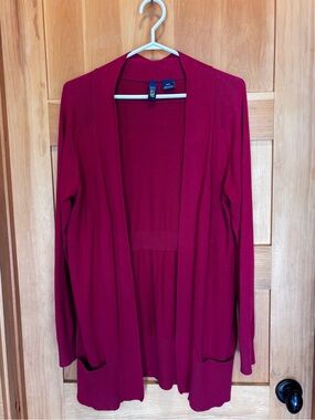Kersh Essentials Open Front Cardigan Sweater Berry Burgundy Wine Pockets M